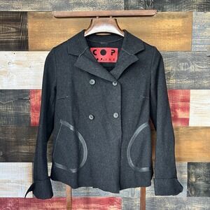 Cop Copine Women's Wool Double Breasted Jacket Coat Cropped Size Medium Grey
